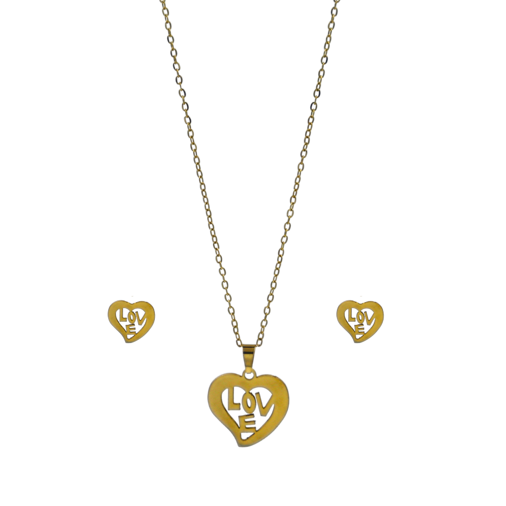 Gold Plated Anti-Tarnish Heart Necklace Set