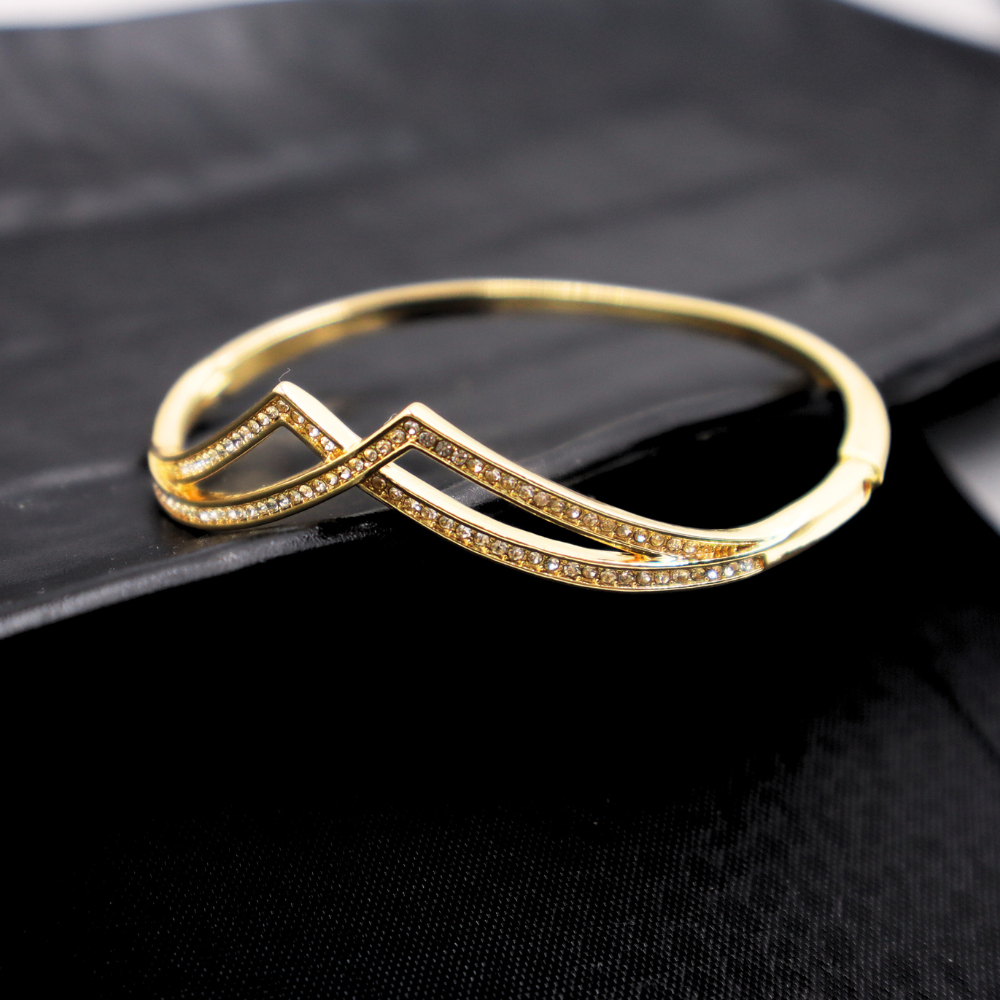 Trendy Gold Plated CZ Bangle Bracelet (Free Size)
