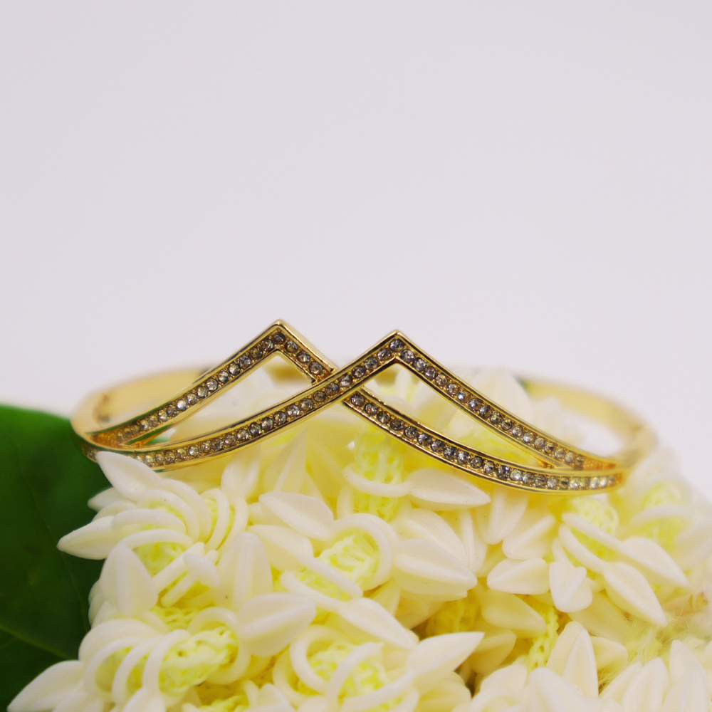 Trendy Gold Plated CZ Bangle Bracelet (Free Size)