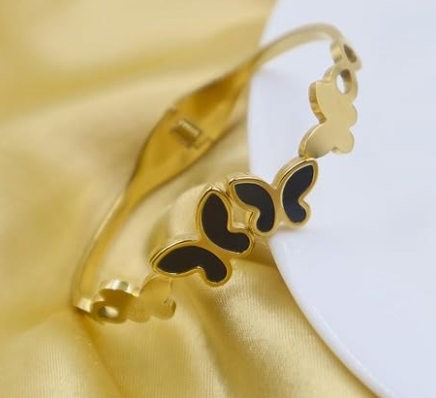  Anti-Tarnish 18K Gold Plated Stainless Steel Free Size Butterfly Cuff Bracelet Kada for Women & Girls 