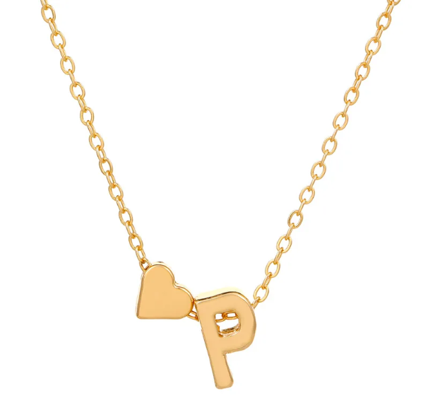 Gold Necklace with Heart and 'P' Pendant English alphabet pendant wholesale