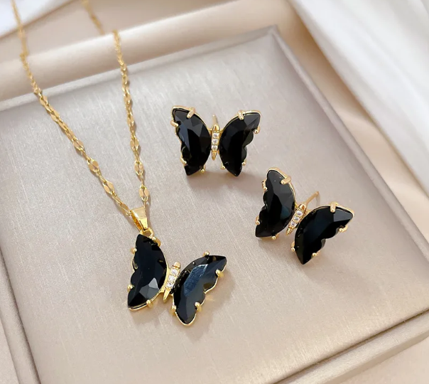 Premium Zircon 18K Gold Plated Butterfly Jewelry Set