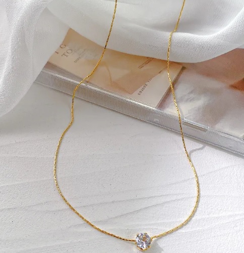18K Gold Plated Korean Style Solitaire Necklace Pendant