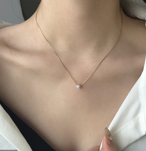 18K Gold Plated Korean Style Solitaire Necklace Pendant