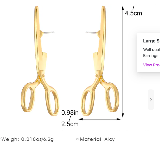 Golden Scissors Earrings for Women and Girls