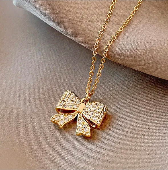 Elegant Simple Bowknot Pendant Necklace for Women and Girls