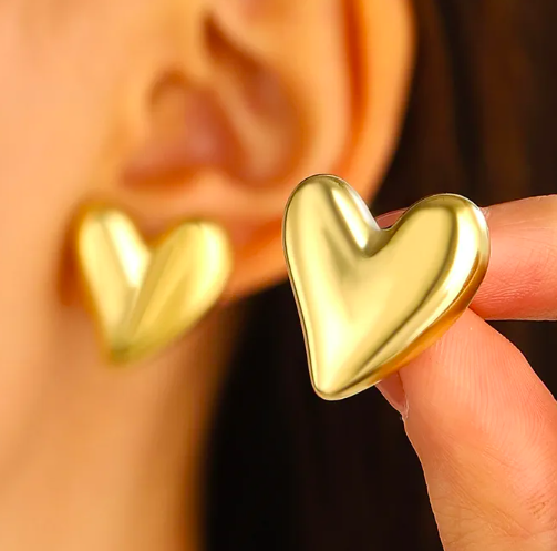 Gold Oversized Heart Stud Earrings