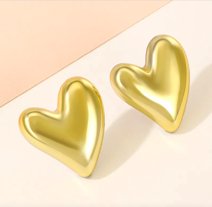 Gold Oversized Heart Stud Earrings