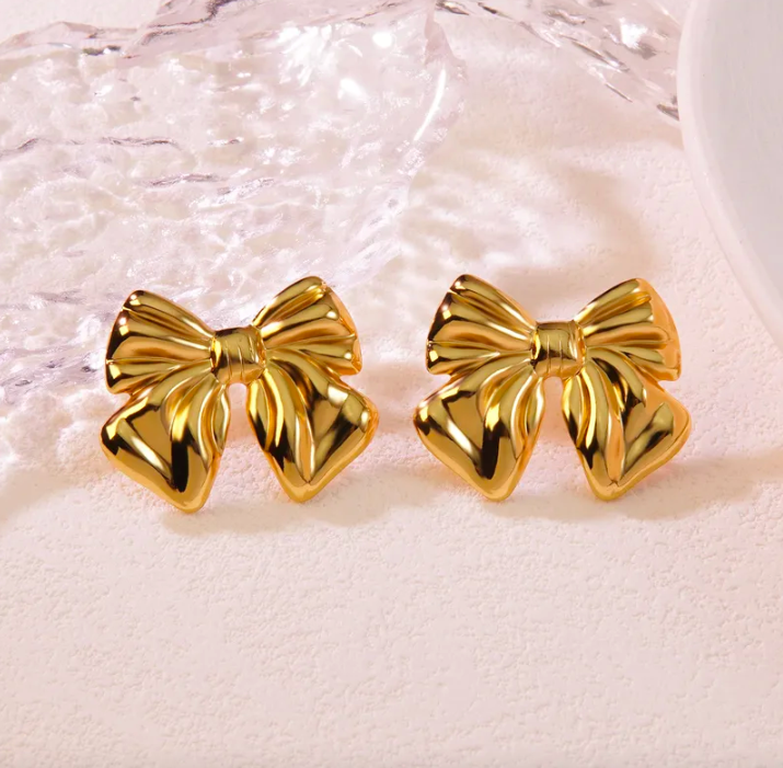 1 Pair Trendy Bow Knot Stainless Steel Ear Studs