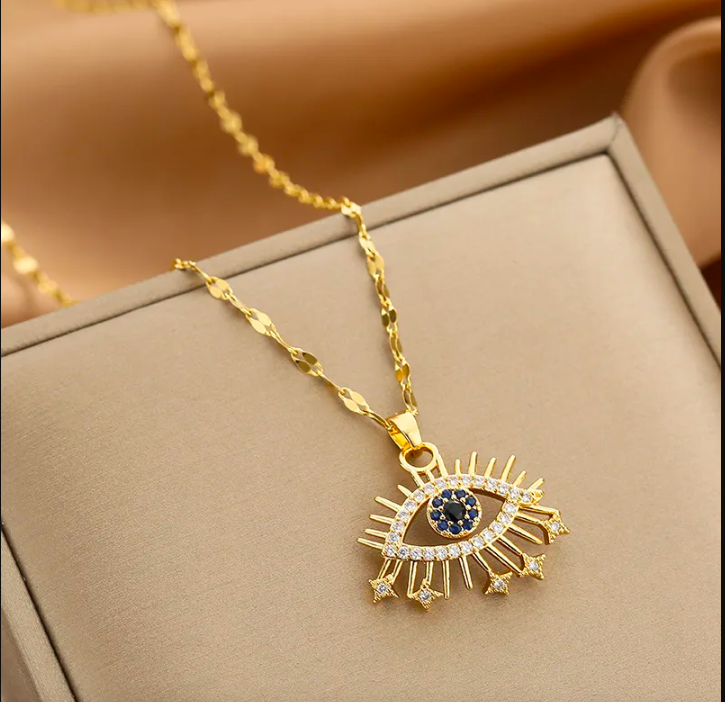 Gold Plated Stainless Steel Zircon Evil-Eye Pendant