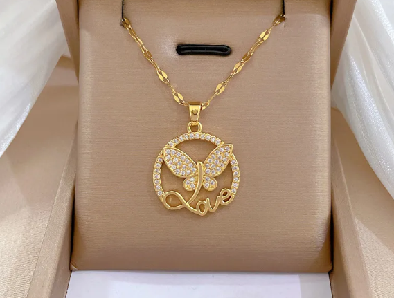 Wholesale Simple Style Butterfly Titanium Steel Copper Plating Inlay Zircon Pendant Necklace