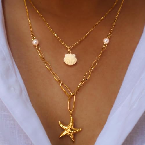 Gold Starfish & Shell Necklace