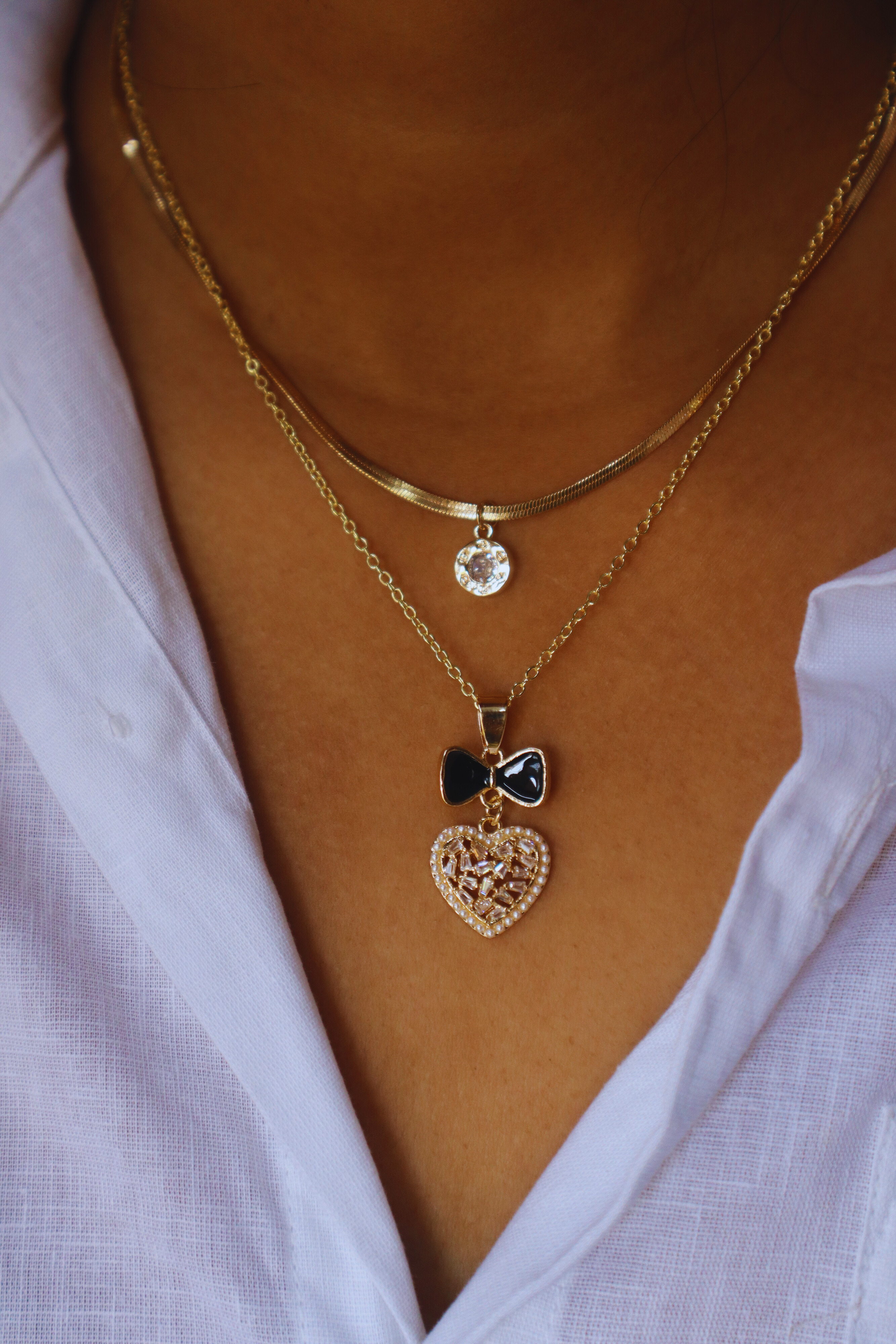 Elegant Heart Layered Necklace Set