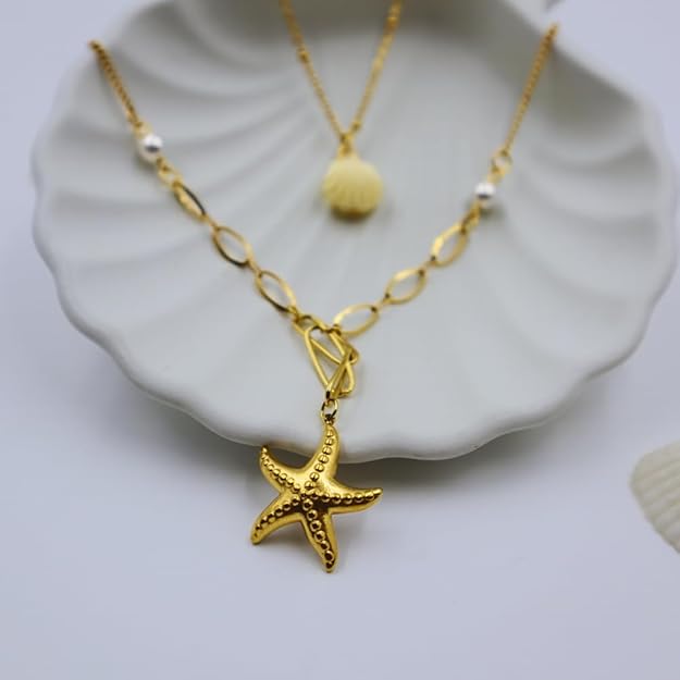 Gold Starfish & Shell Necklace