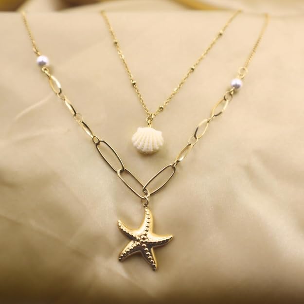 Gold Starfish & Shell Necklace