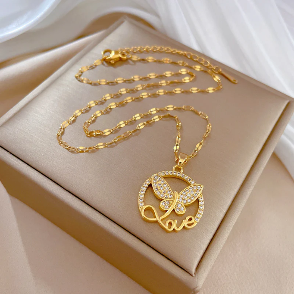 Wholesale Simple Style Butterfly Titanium Steel Copper Plating Inlay Zircon Pendant Necklace