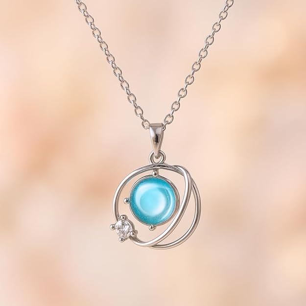 Wholesale Jewelry Novelty Planet Alloy Artificial Gemstones Pendant Necklace