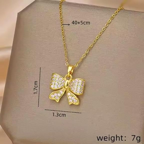 Elegant Simple Bowknot Pendant Necklace for Women and Girls