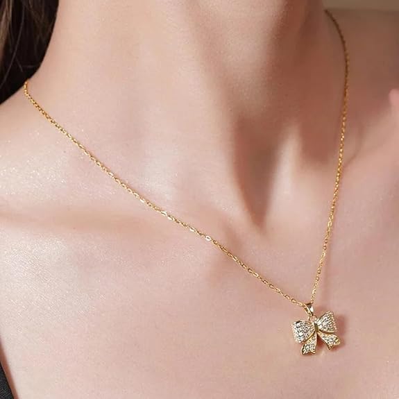Elegant Simple Bowknot Pendant Necklace for Women and Girls