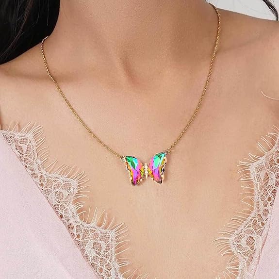 Crystal Butterfly Pendant Necklace
