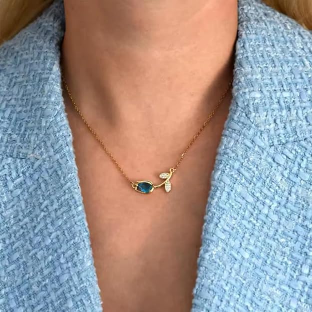 Gold-Plated Rose Necklace (Blue)