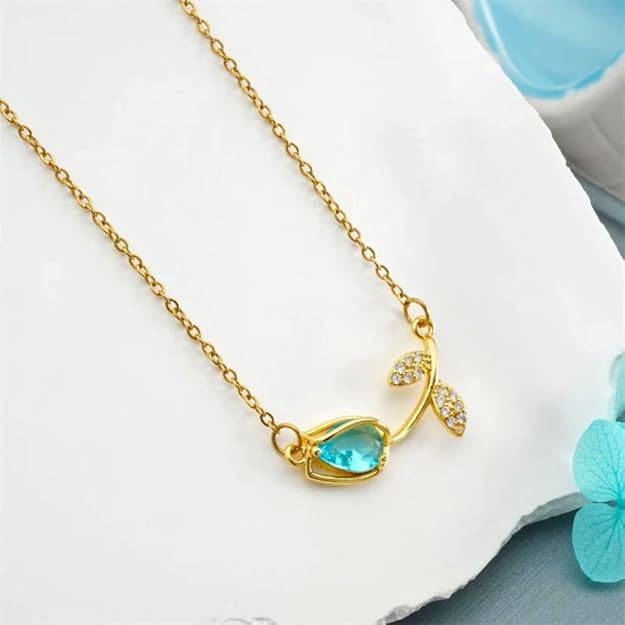 Gold-Plated Rose Necklace (Blue)