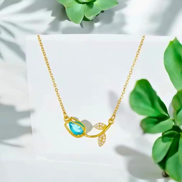 Gold-Plated Rose Necklace (Blue)