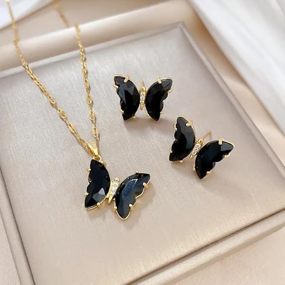 Premium Zircon 18K Gold Plated Butterfly Jewelry Set