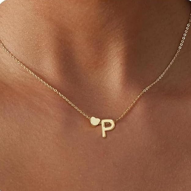 Gold Necklace with Heart and 'P' Pendant English alphabet pendant wholesale