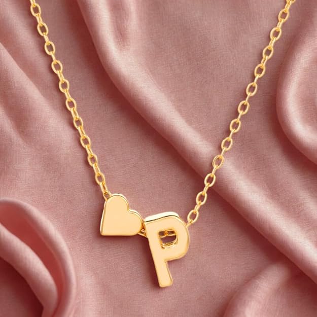 Gold Necklace with Heart and 'P' Pendant English alphabet pendant wholesale