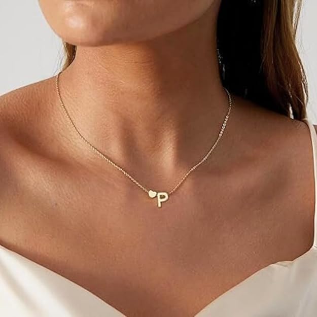 Gold Necklace with Heart and 'P' Pendant English alphabet pendant wholesale