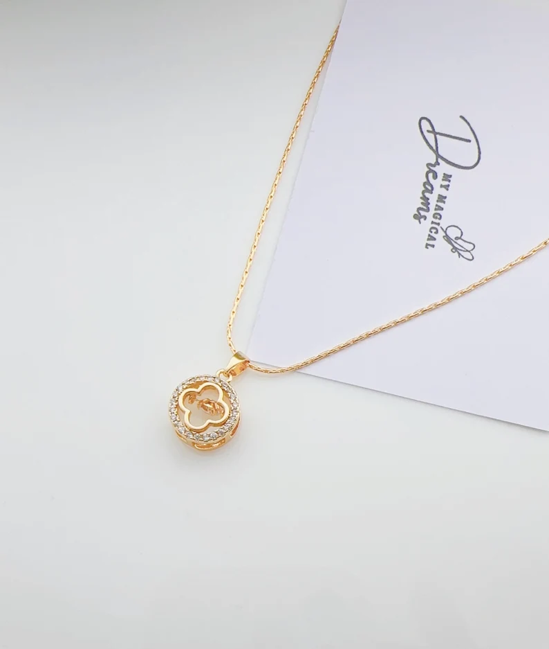 18K Gold Plated Crystal Cute Pendant Necklace for Women & Girls