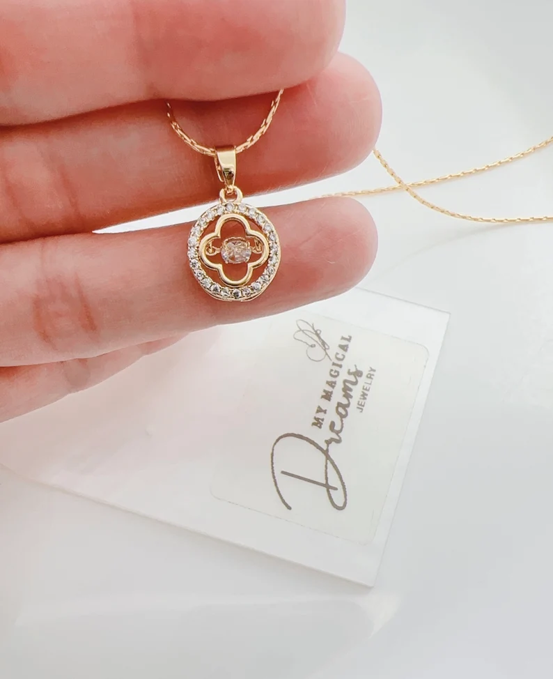 18K Gold Plated Crystal Cute Pendant Necklace for Women & Girls