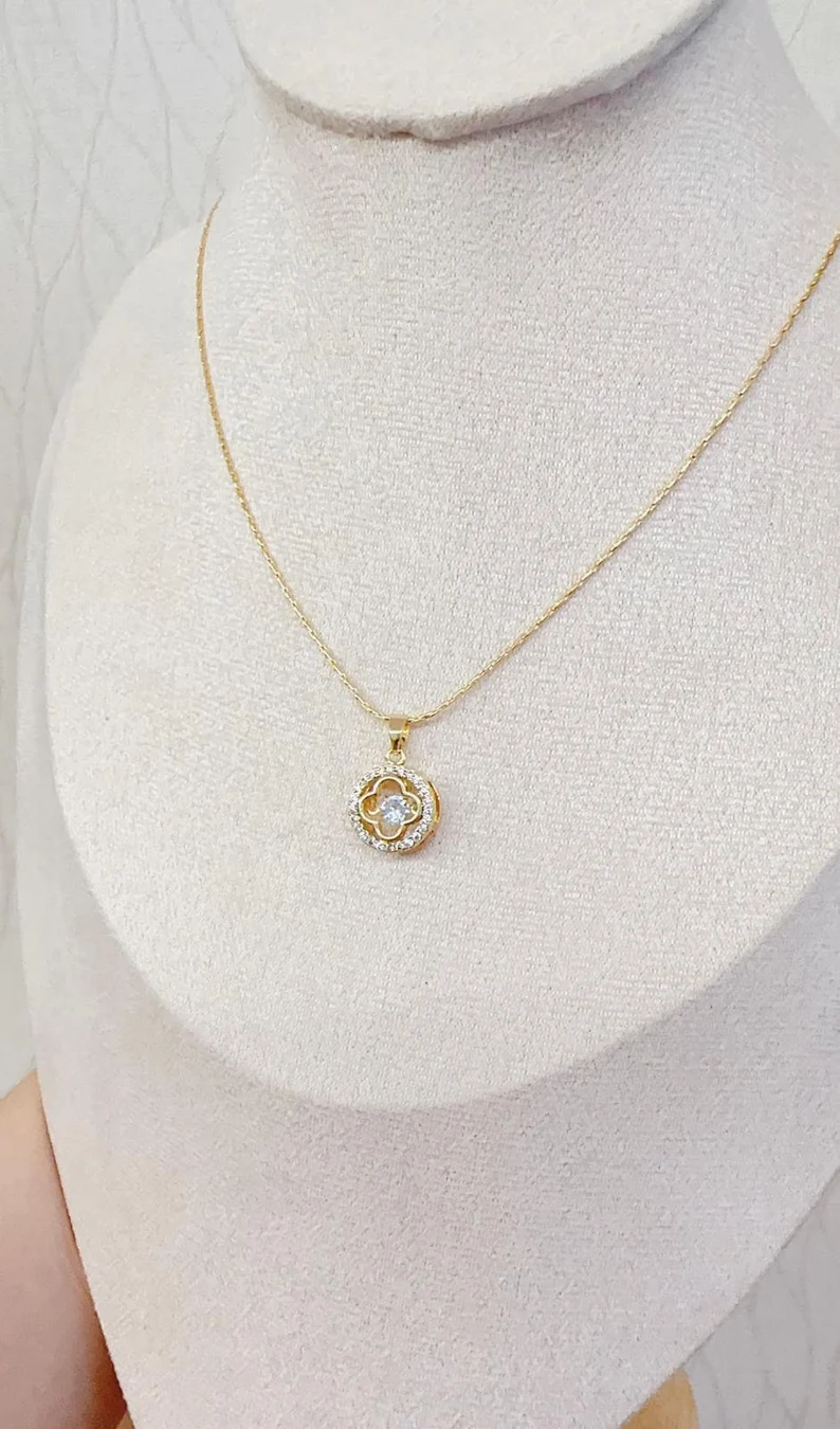 18K Gold Plated Crystal Cute Pendant Necklace for Women & Girls