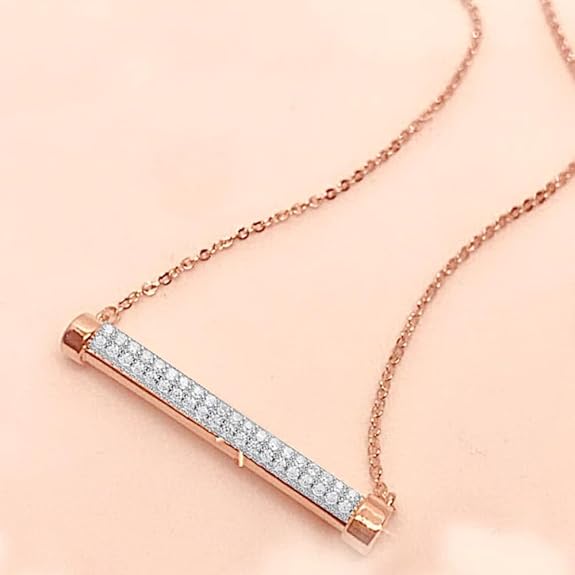 18K Rose Gold Plated Zirconia Studded Stainless Steel Pendant Necklace for Women & Girls