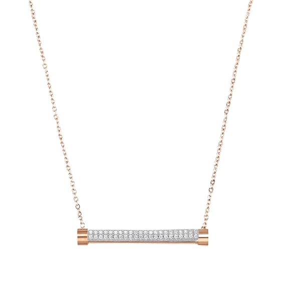 18K Rose Gold Plated Zirconia Studded Stainless Steel Pendant Necklace for Women & Girls
