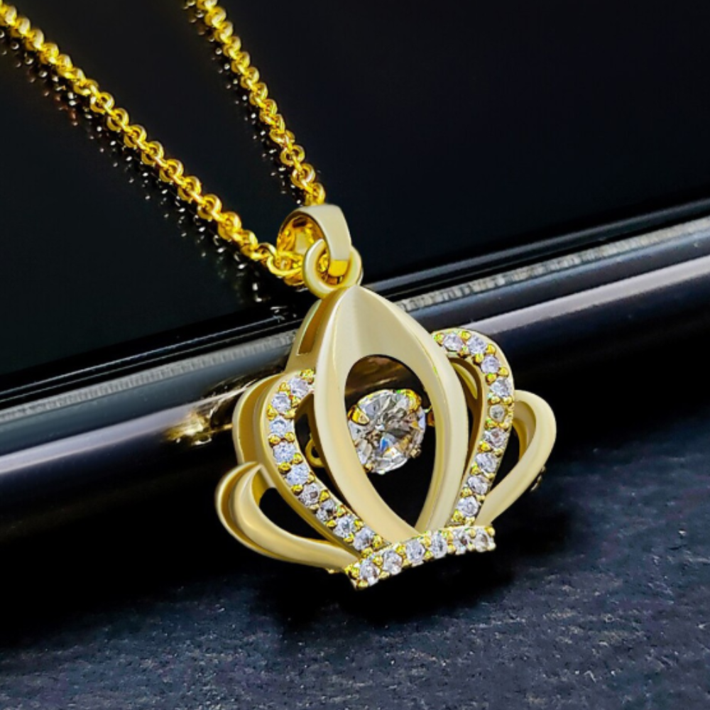 Trendy Crystal Anti-Tarnish Stainless Steel Crown Pendant Necklace
