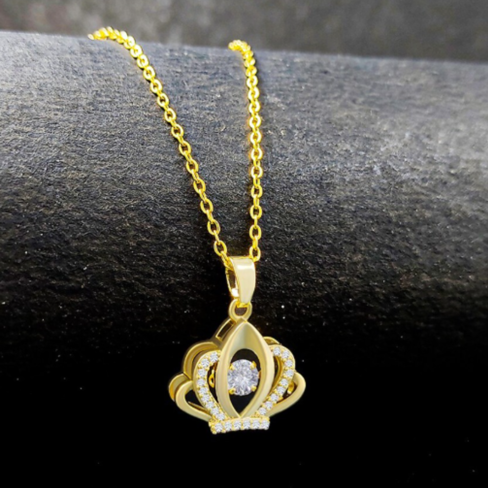 Trendy Crystal Anti-Tarnish Stainless Steel Crown Pendant Necklace
