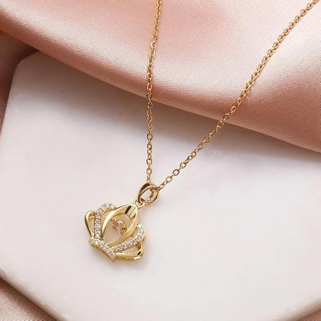 Trendy Crystal Anti-Tarnish Stainless Steel Crown Pendant Necklace