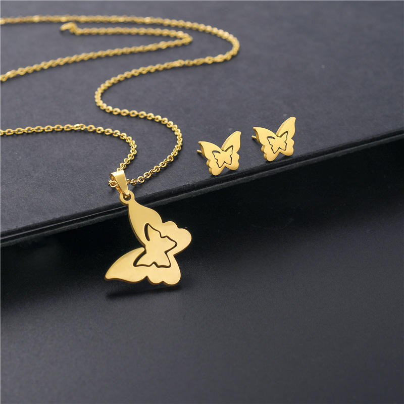 Gold Plated Anti-tarnish Butterfly Necklace Set