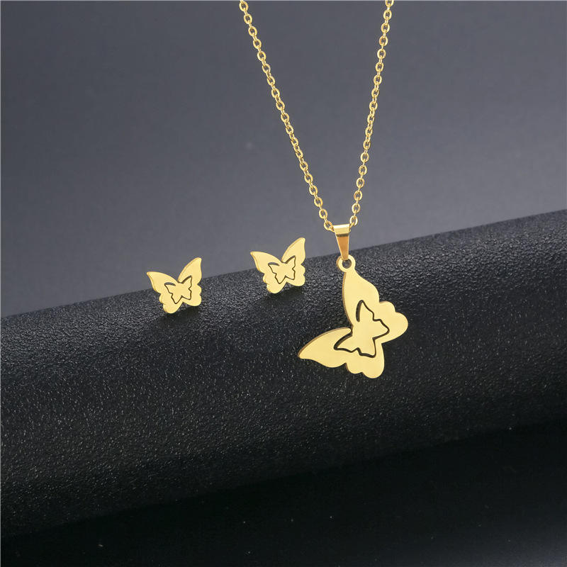 Gold Plated Anti-tarnish Butterfly Necklace Set