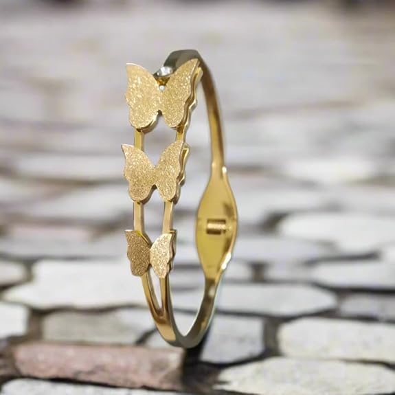 Gold Plated Anti Tarnish Butterfly Bracelet (Free Size)