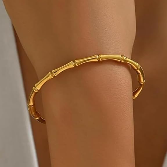 Gold Plated Stainless-Steel Bamboo Design Bracelet