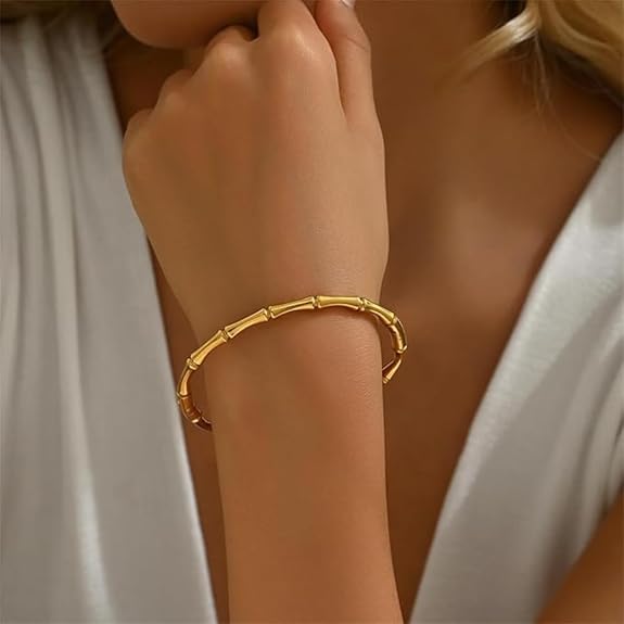 Gold Plated Stainless-Steel Bamboo Design Bracelet