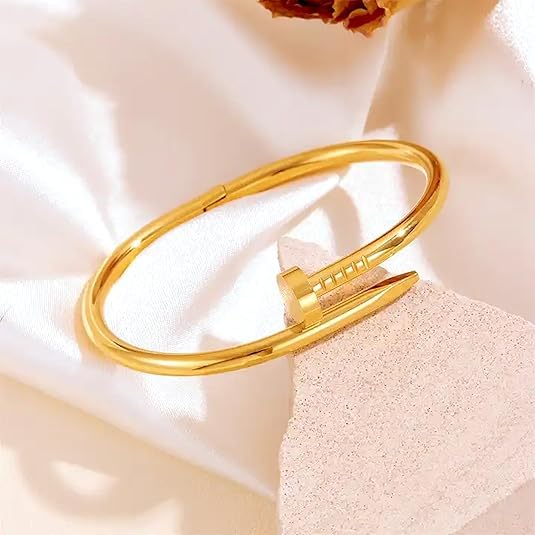 18K Gold Plated Anti-Tarnish Stainless Steel Trendy Nail Cuff Bracelet For Women