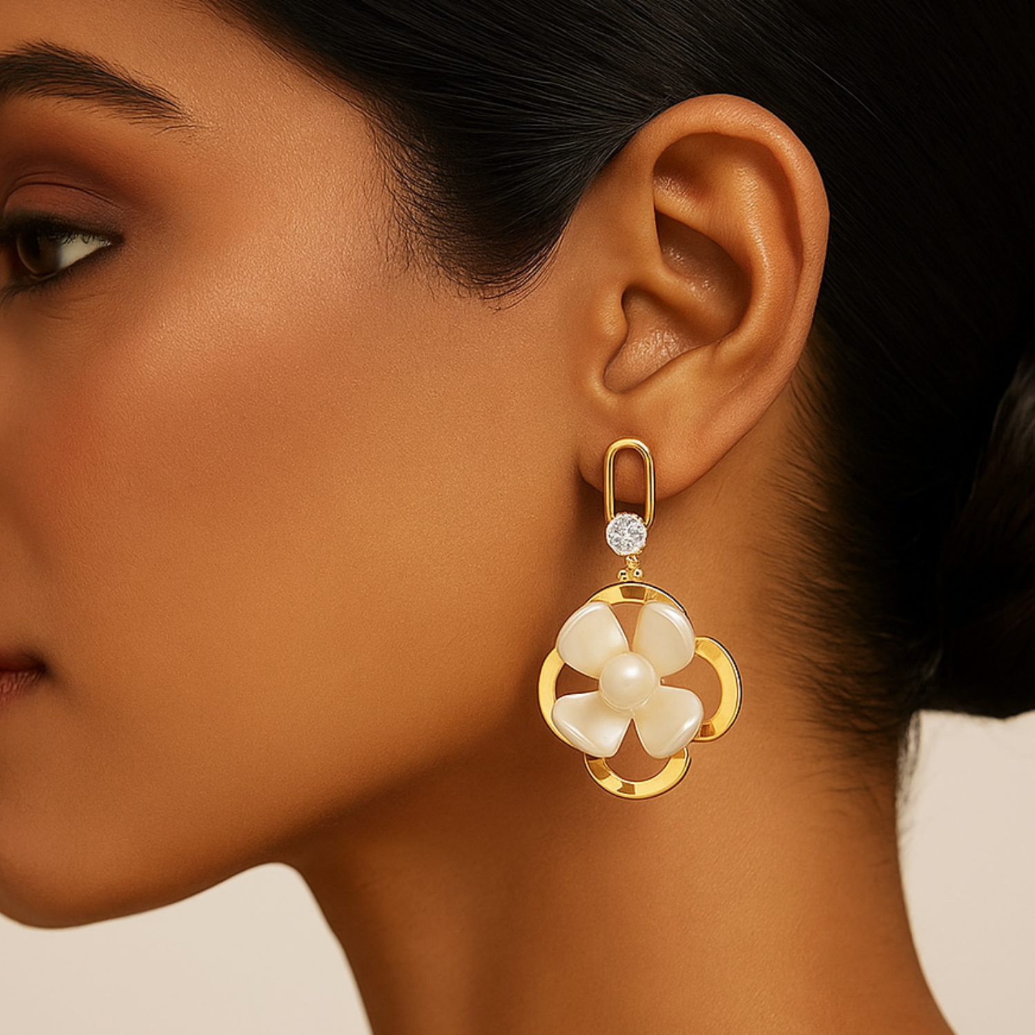 PinkBox Gold Plated Floral Pearl Earrings