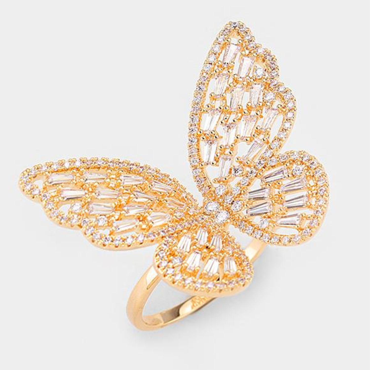Zircon Studded Gold Butterfly Ring