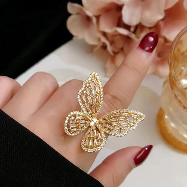 Zircon Studded Gold Butterfly Ring