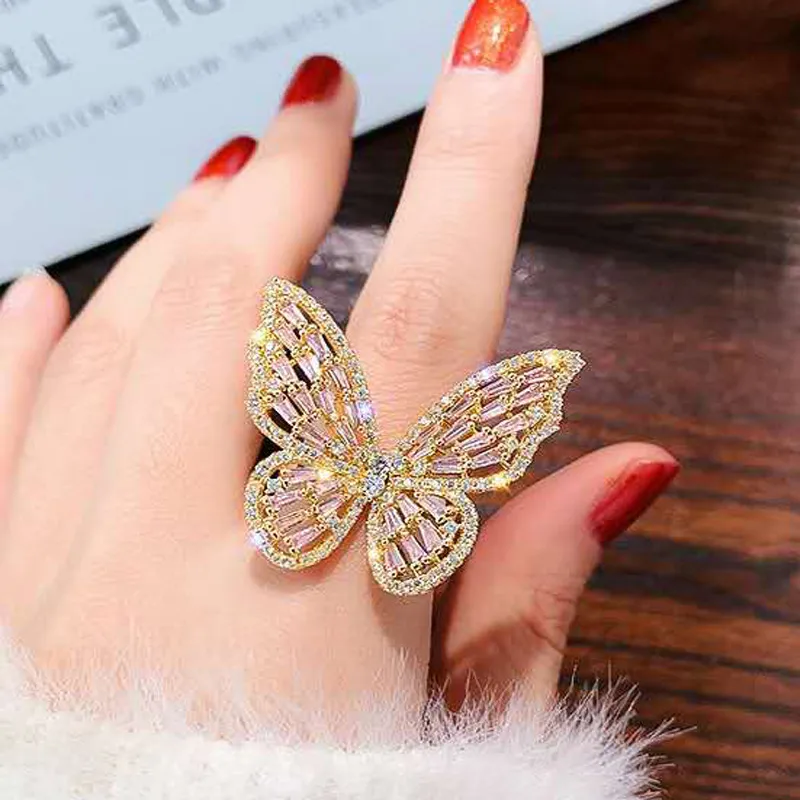 Zircon Studded Gold Butterfly Ring