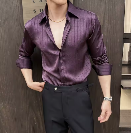 Men's Purple Satin Shirt